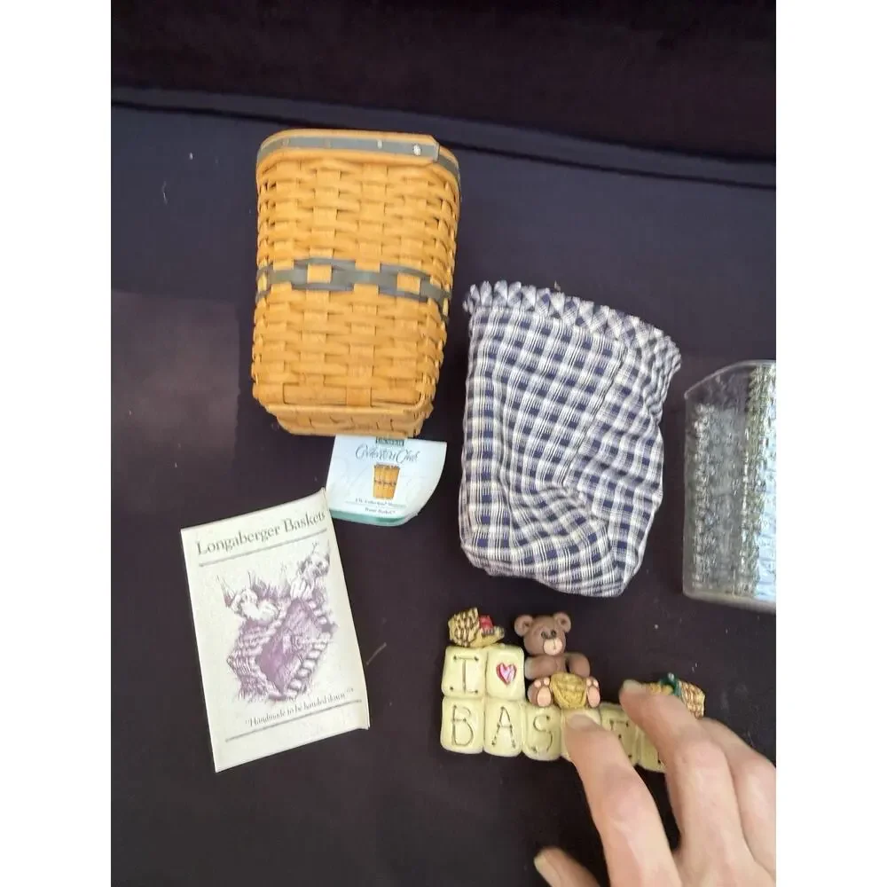 Longaberger 1997 Waste Basket Combo J W Collection Miniature Complete & Figurine